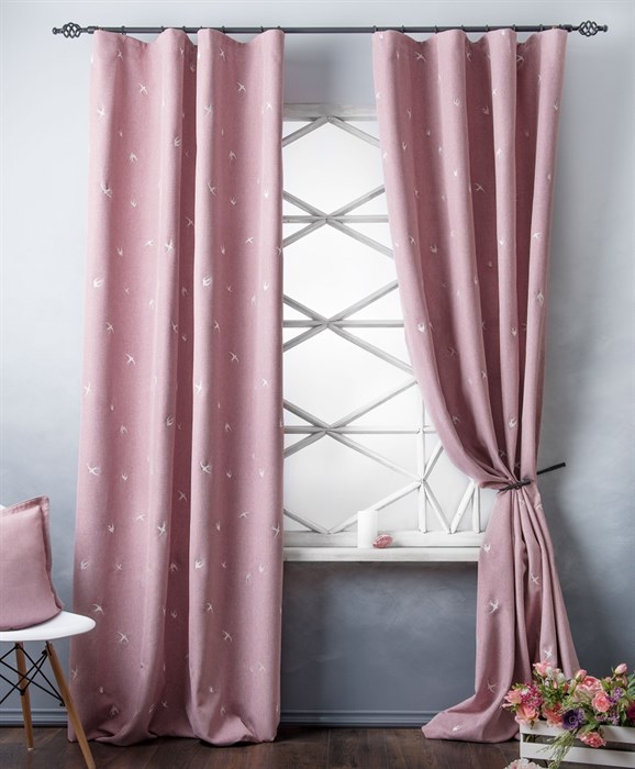 Портьеры "Прайм" розовые - фото штор с подхватом