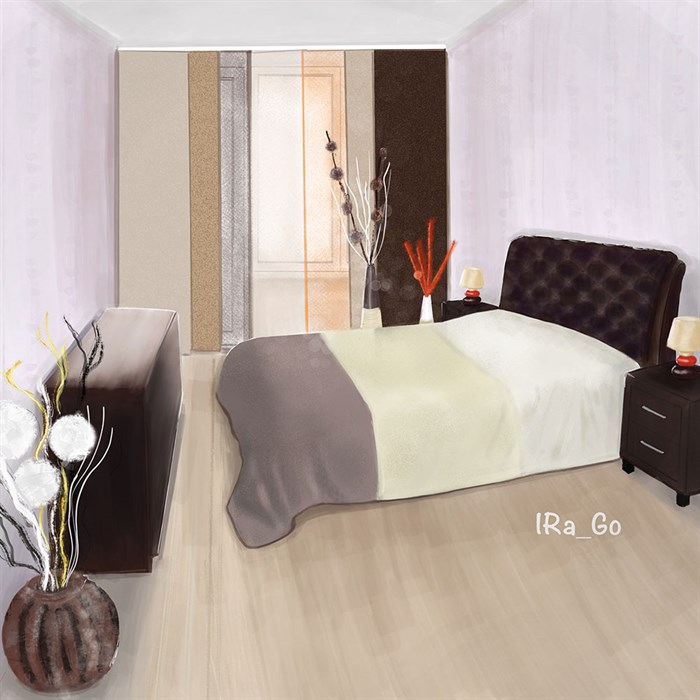Скетч рисунок спальня с японскими панелями