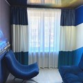 Комбинированные шторы сине-белые полосы 1